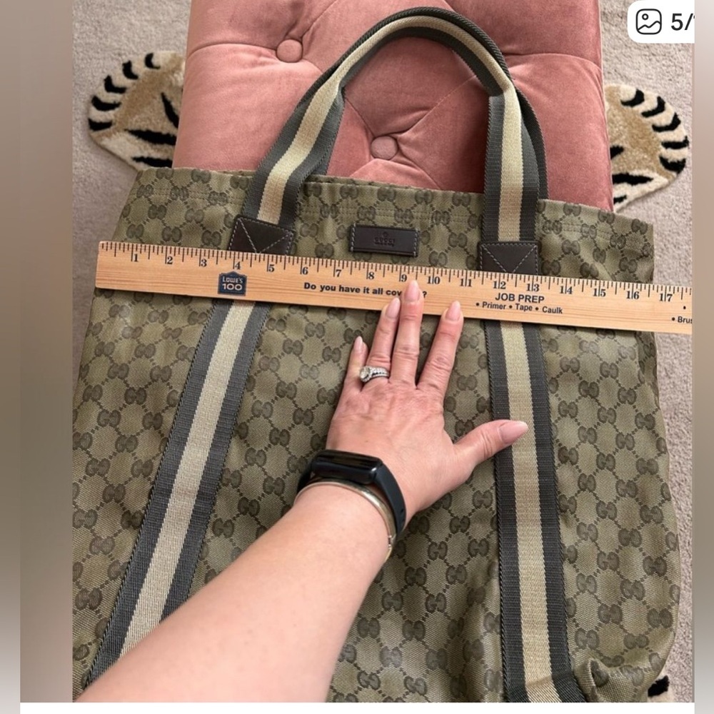 Gucci Original GG Canvas Flat Web Tote Bag Brown Monogram Model ID: 189669 EUC - Picture 8 of 14